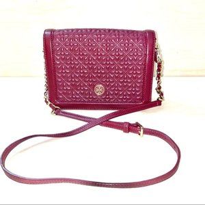 TORY BURCH BURGUNDY WINE MINI SATCHEL SLING BAG